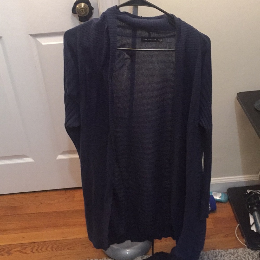Blue knit long open cardigan